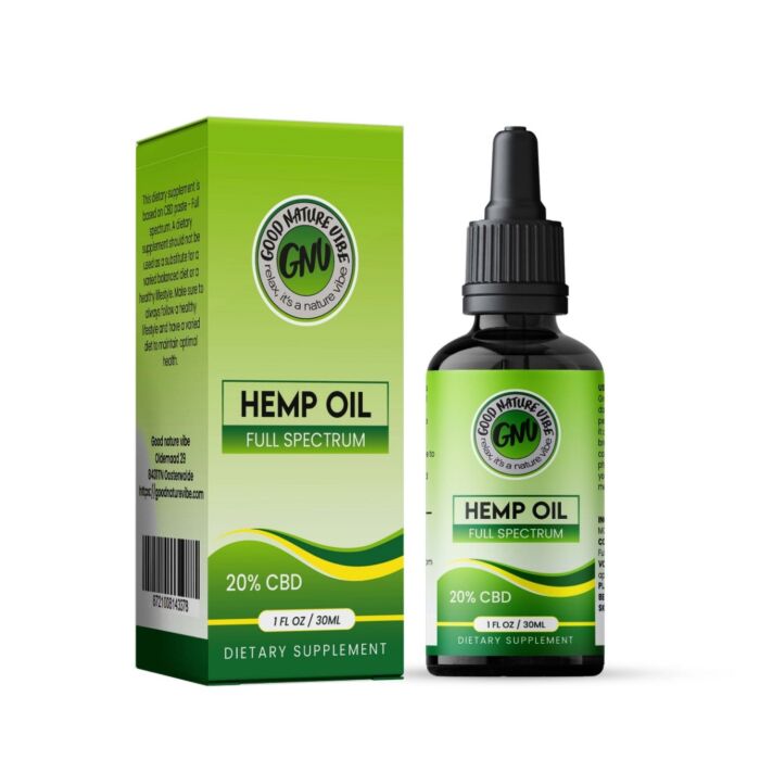 Flacon et emballage de Huile de CBD full spectrum 20 % – 30 ml