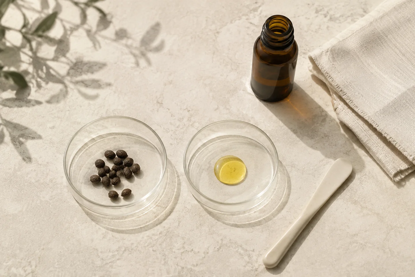 Two cosmetic ingredients compared separately on glass