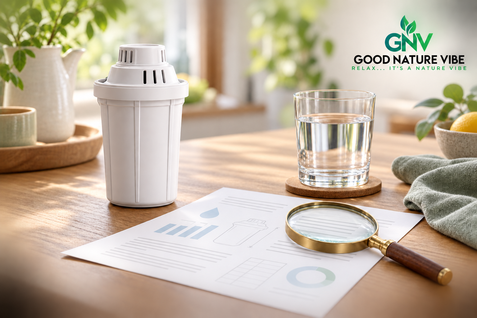 Waterfilterpatroon met productinformatie voor het controleren van testresultaten en capaciteit.